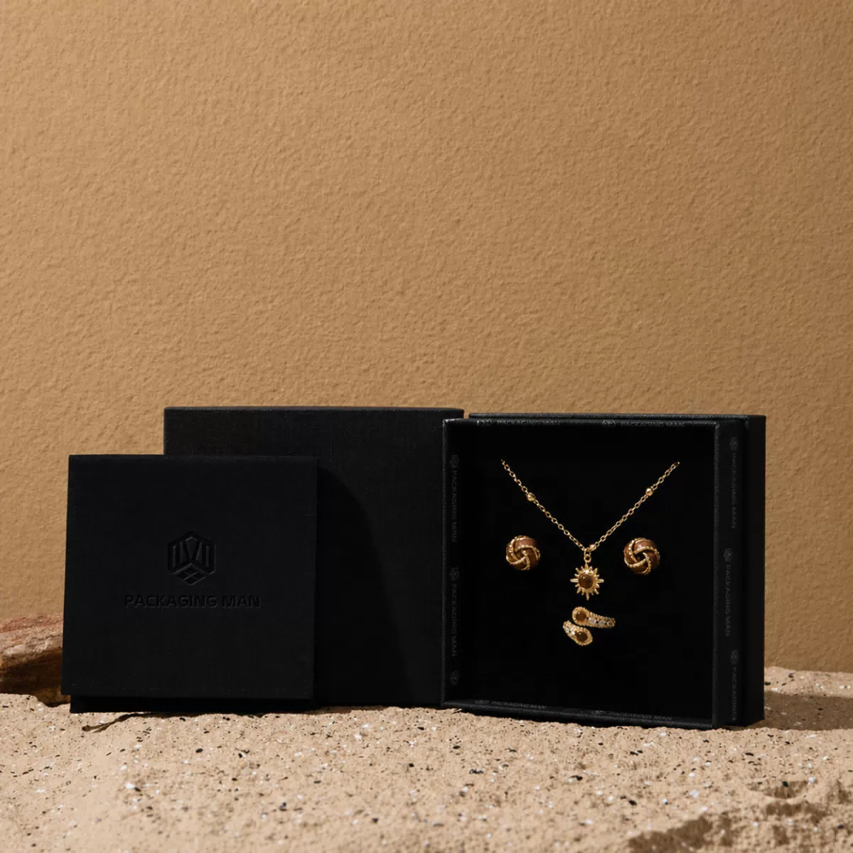 Black rigid gift box with jewelry insert