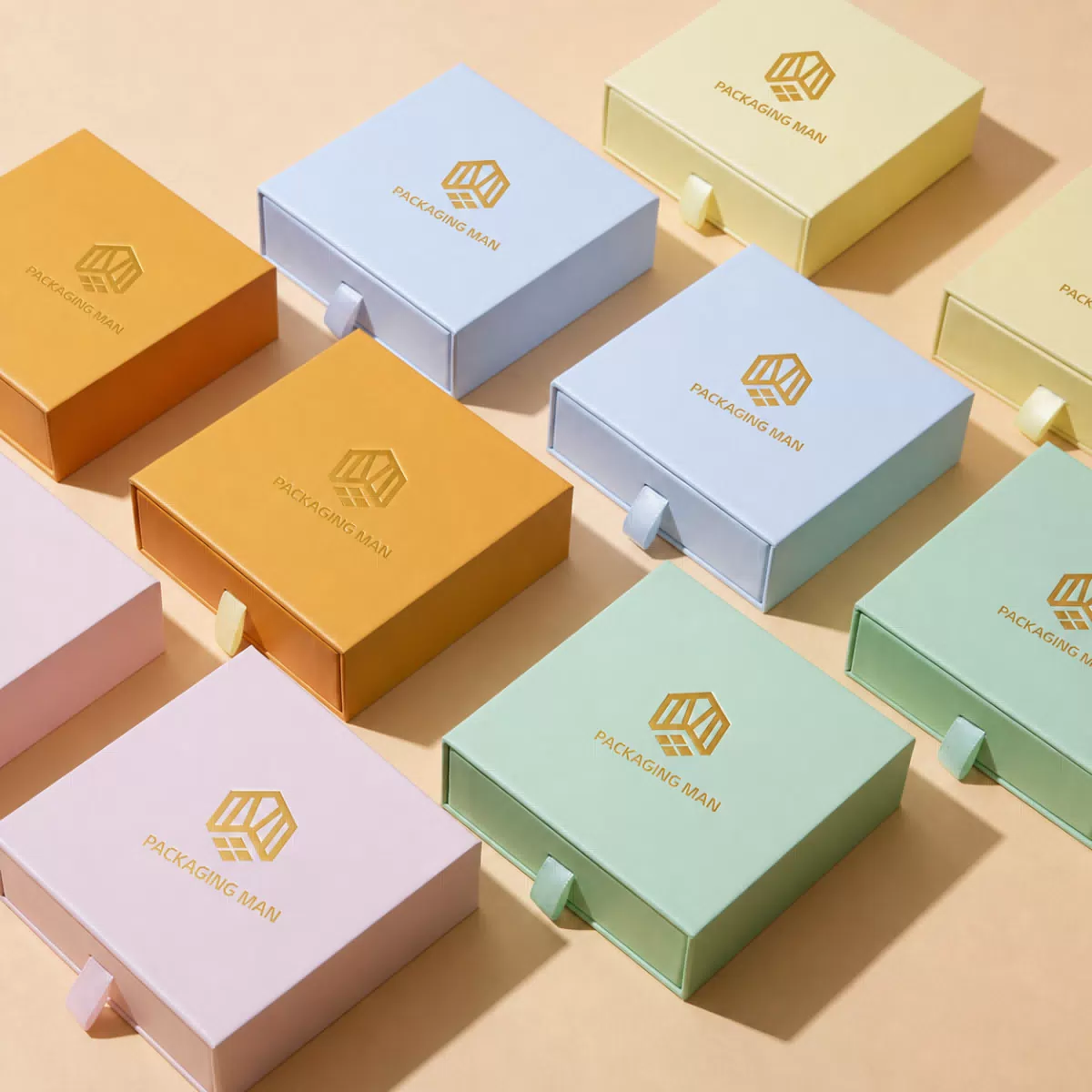 Assorted pastel colored drawer gift boxes