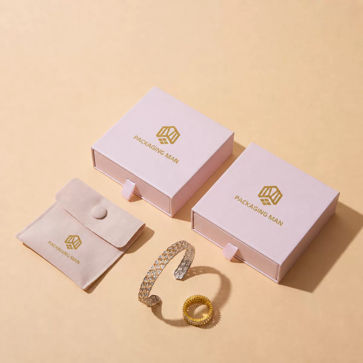 Pink drawer gift box with jewelry pouch