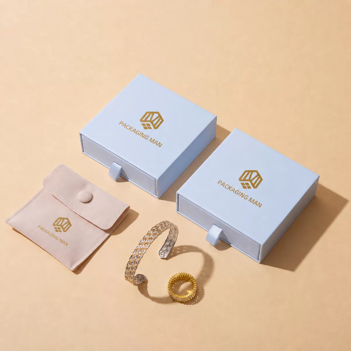 Blue drawer gift box with jewelry pouch
