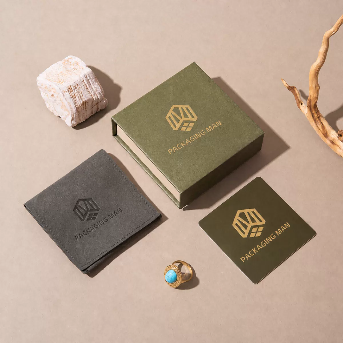 Closed olive green rigid gift box packaging