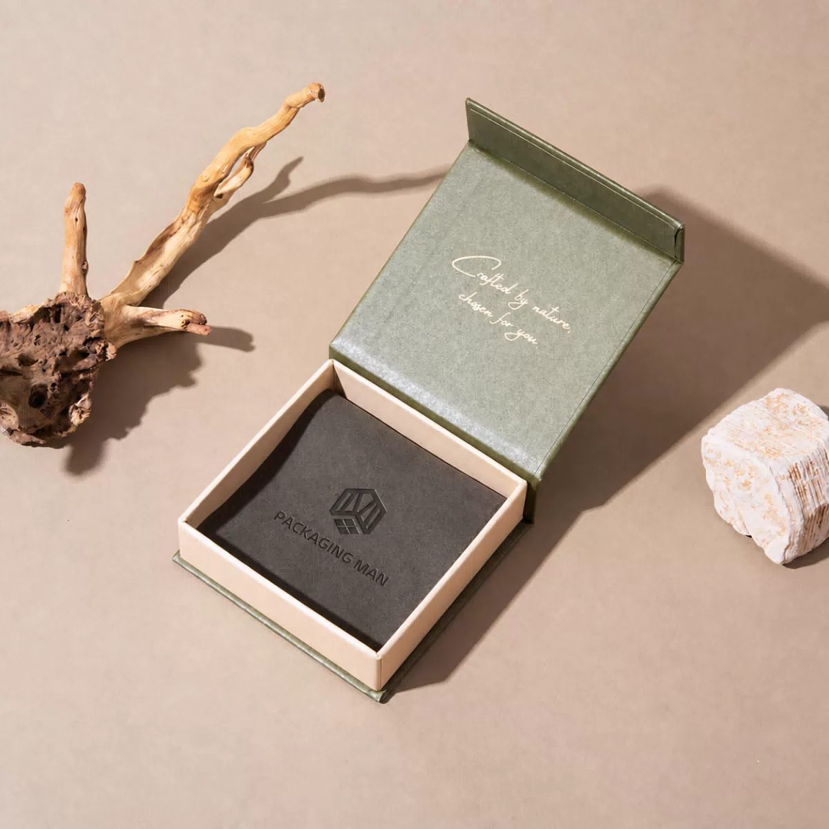 Olive green hinged lid gift box packaging