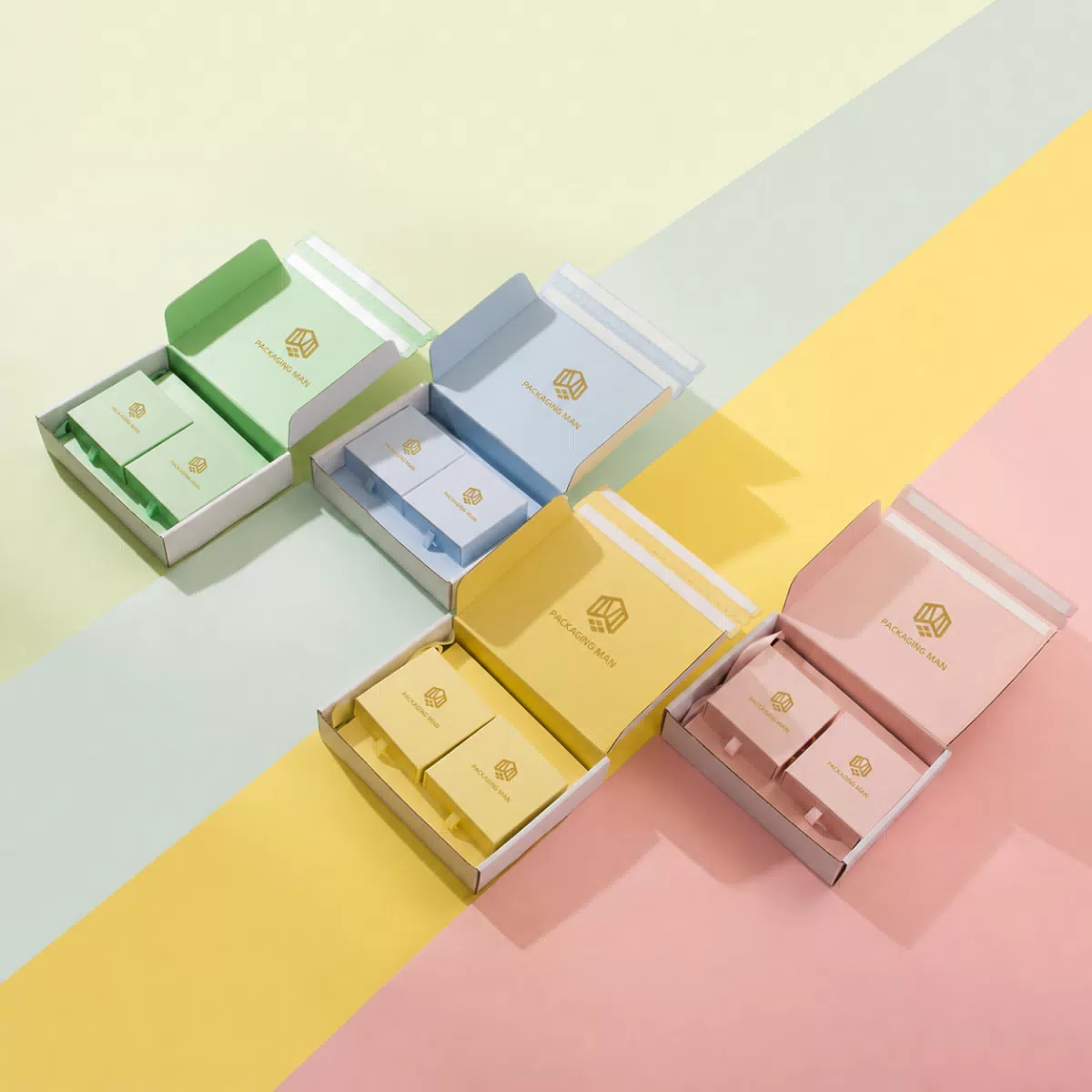 Open pastel rigid gift boxes with inserts