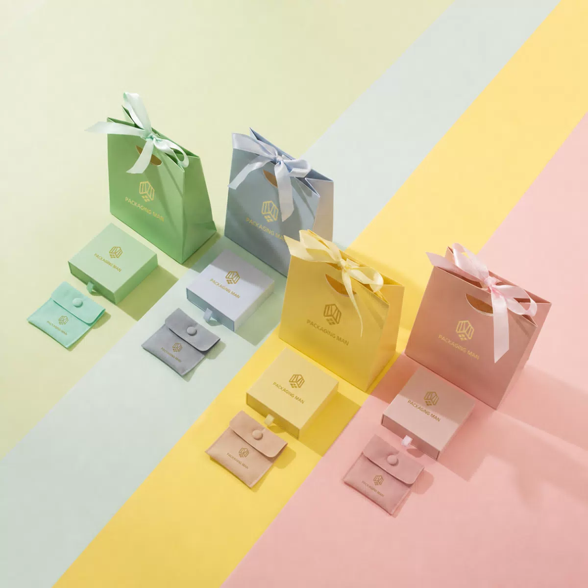Pastel gift boxes bags and pouches set