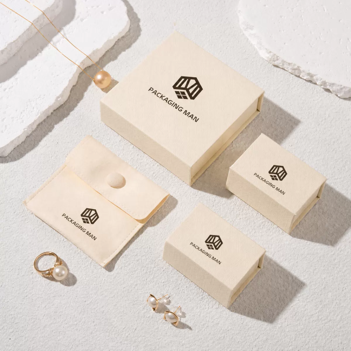 Beige rigid gift box packaging set