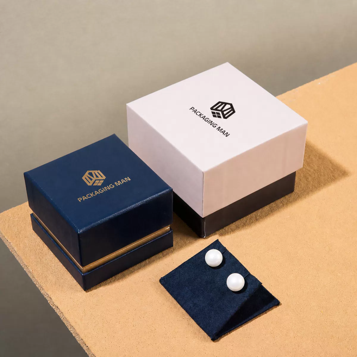 Navy blue and white rigid gift boxes