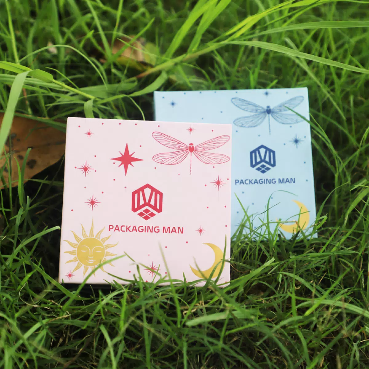 Pink and blue patterned rigid gift boxes