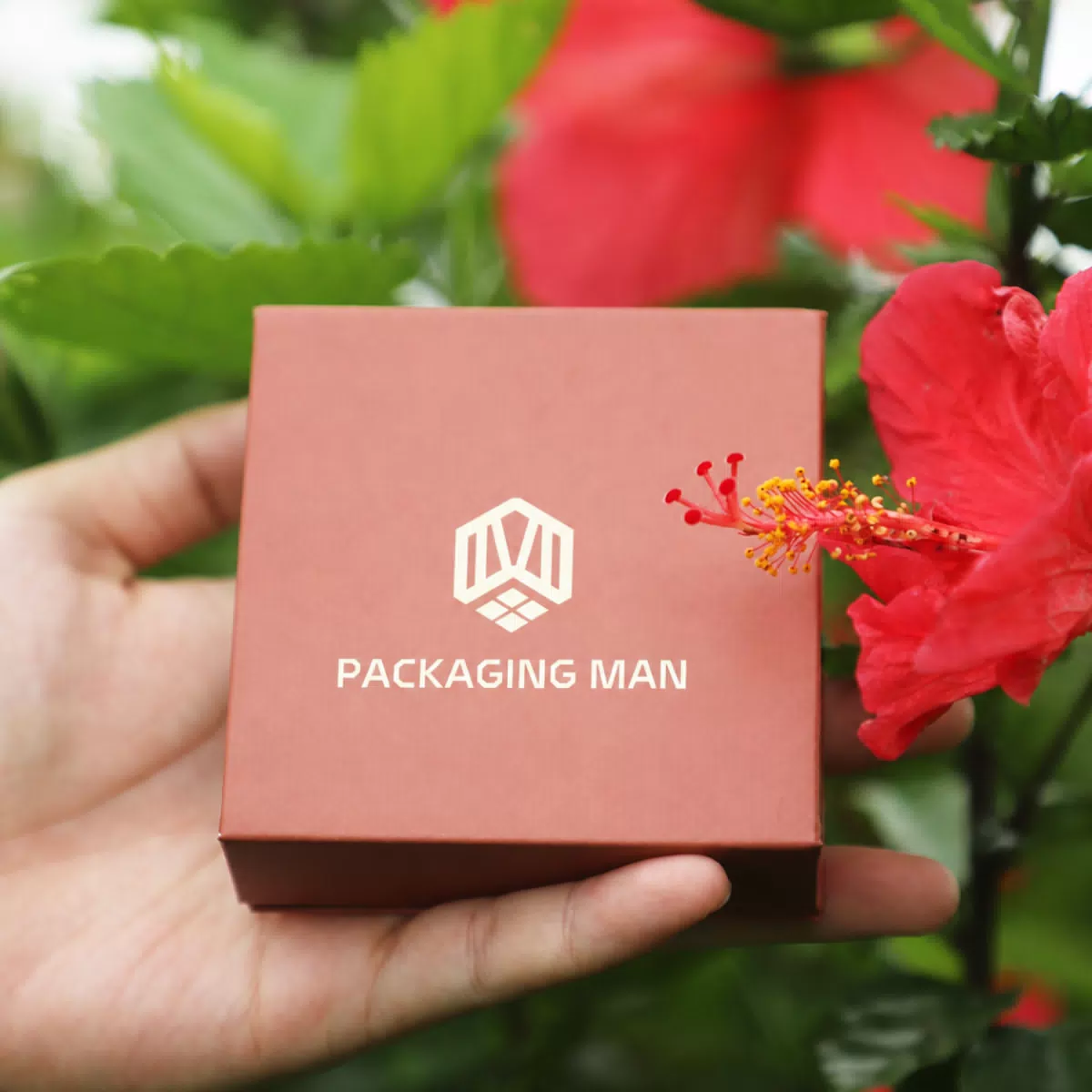 Terracotta red square rigid gift box packaging