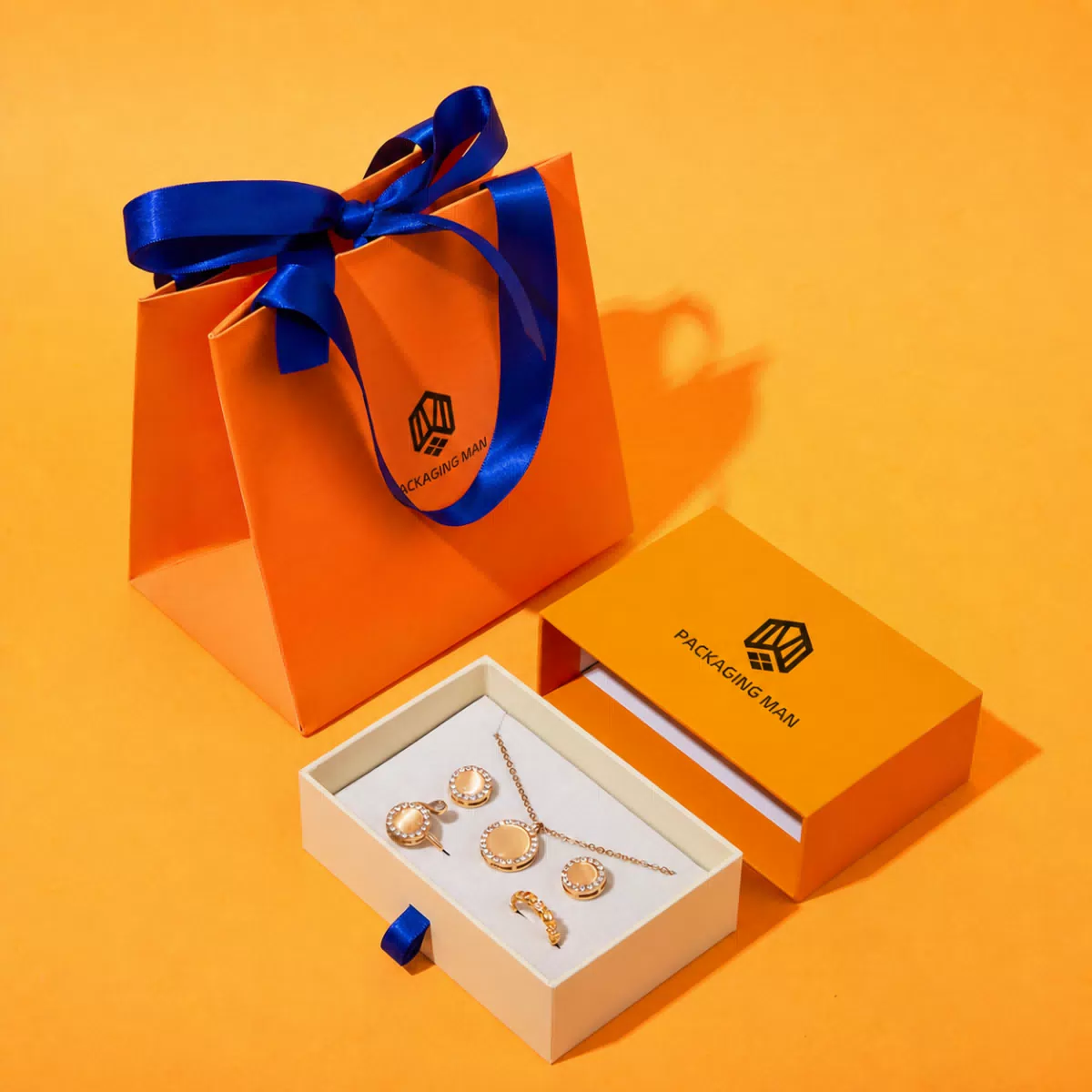 Custom Orange Drawer Gift Box Packaging Set
