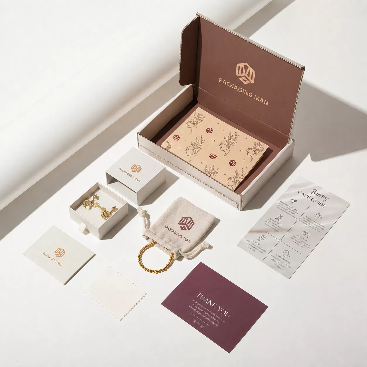 Brown mailer box with packaging set