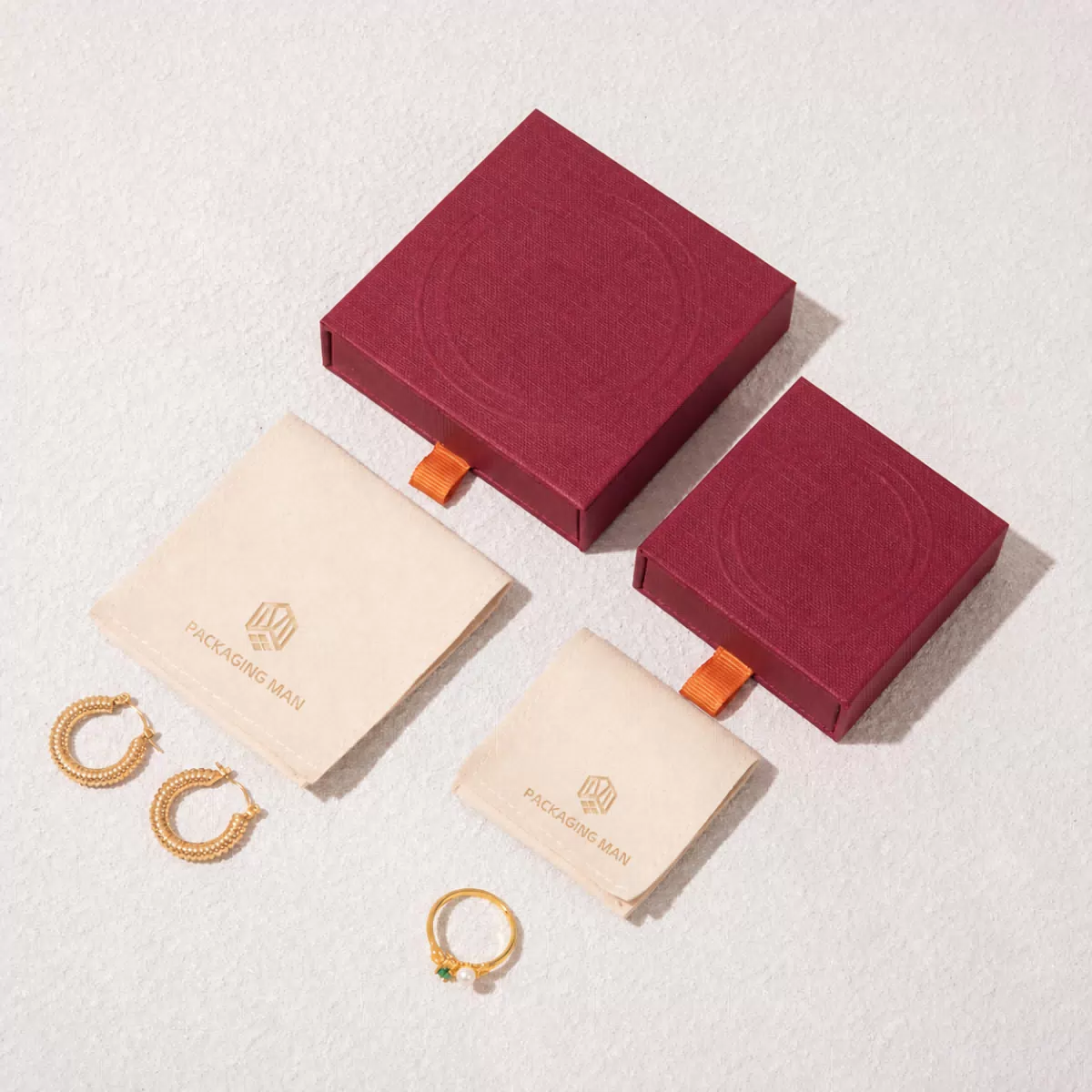 Burgundy gift boxes with pouches