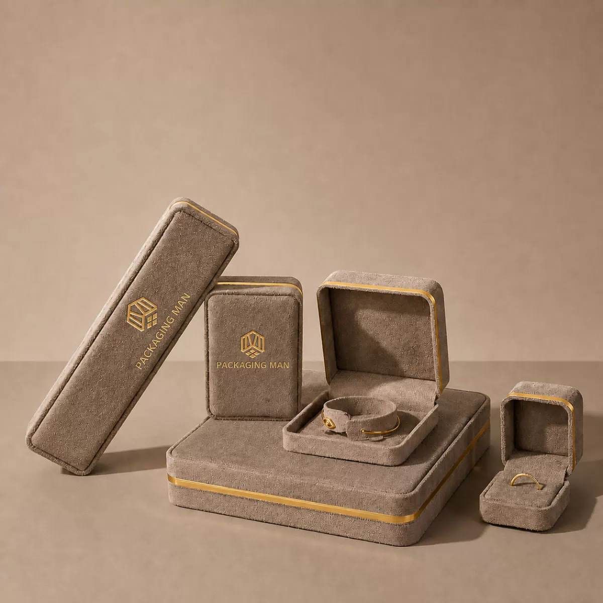 Grey velvet texture gift box set with gold trim