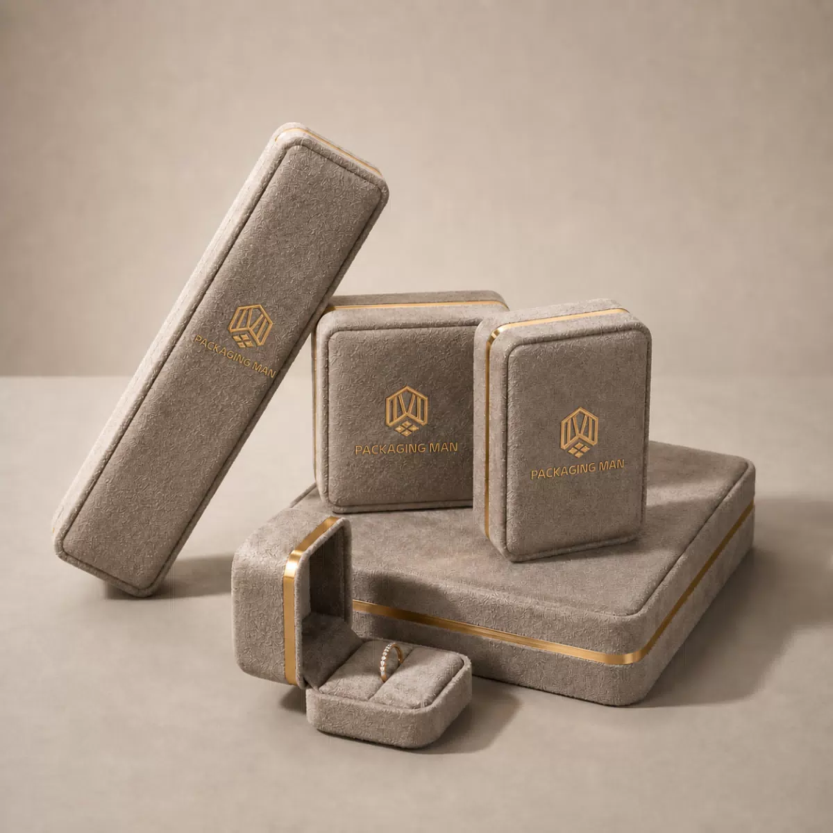 Custom rigid jewelry packaging boxes in grey