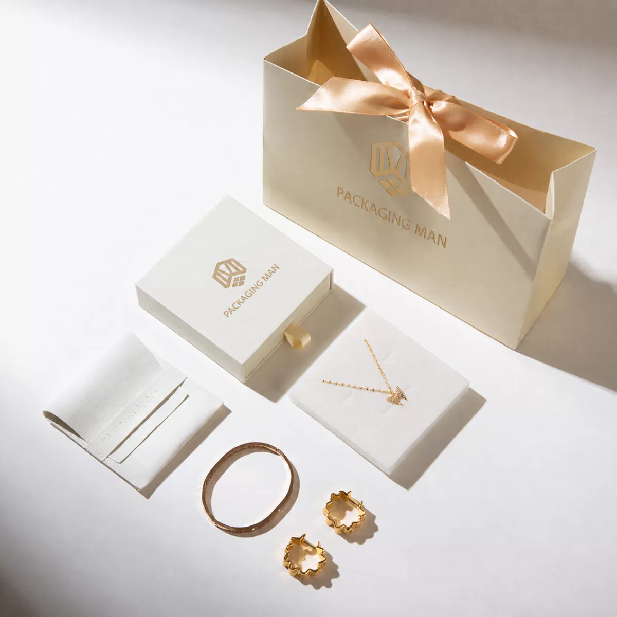 Custom Beige Gift Box Packaging Set