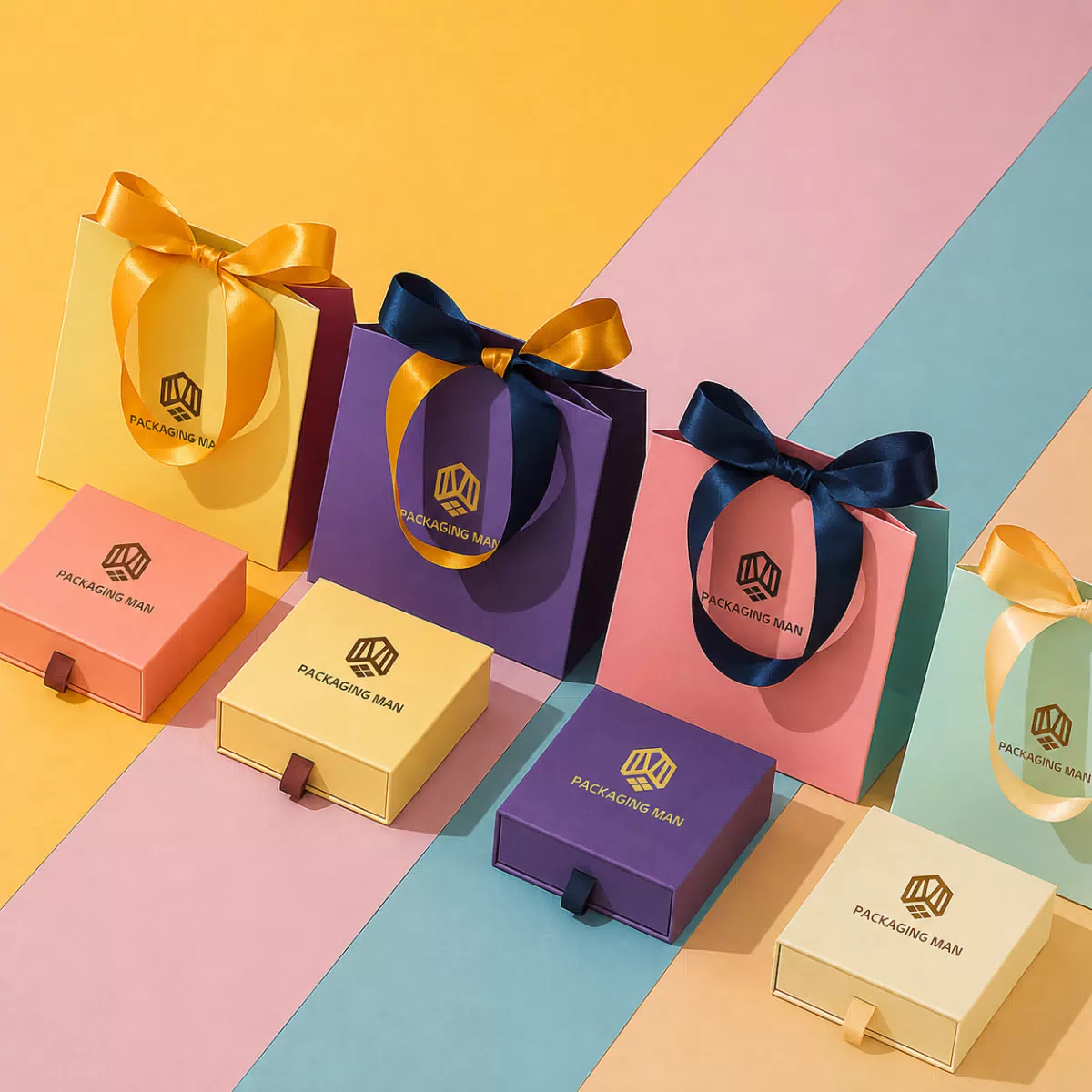 Purple and yellow gift box packaging set