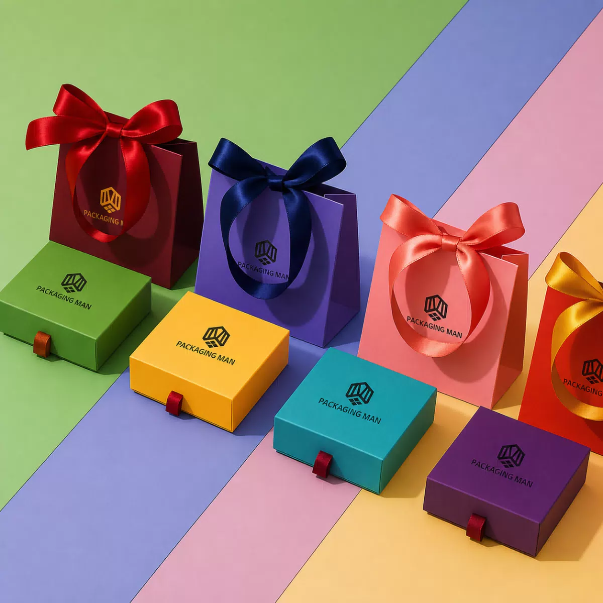 Green and purple drawer box packaging