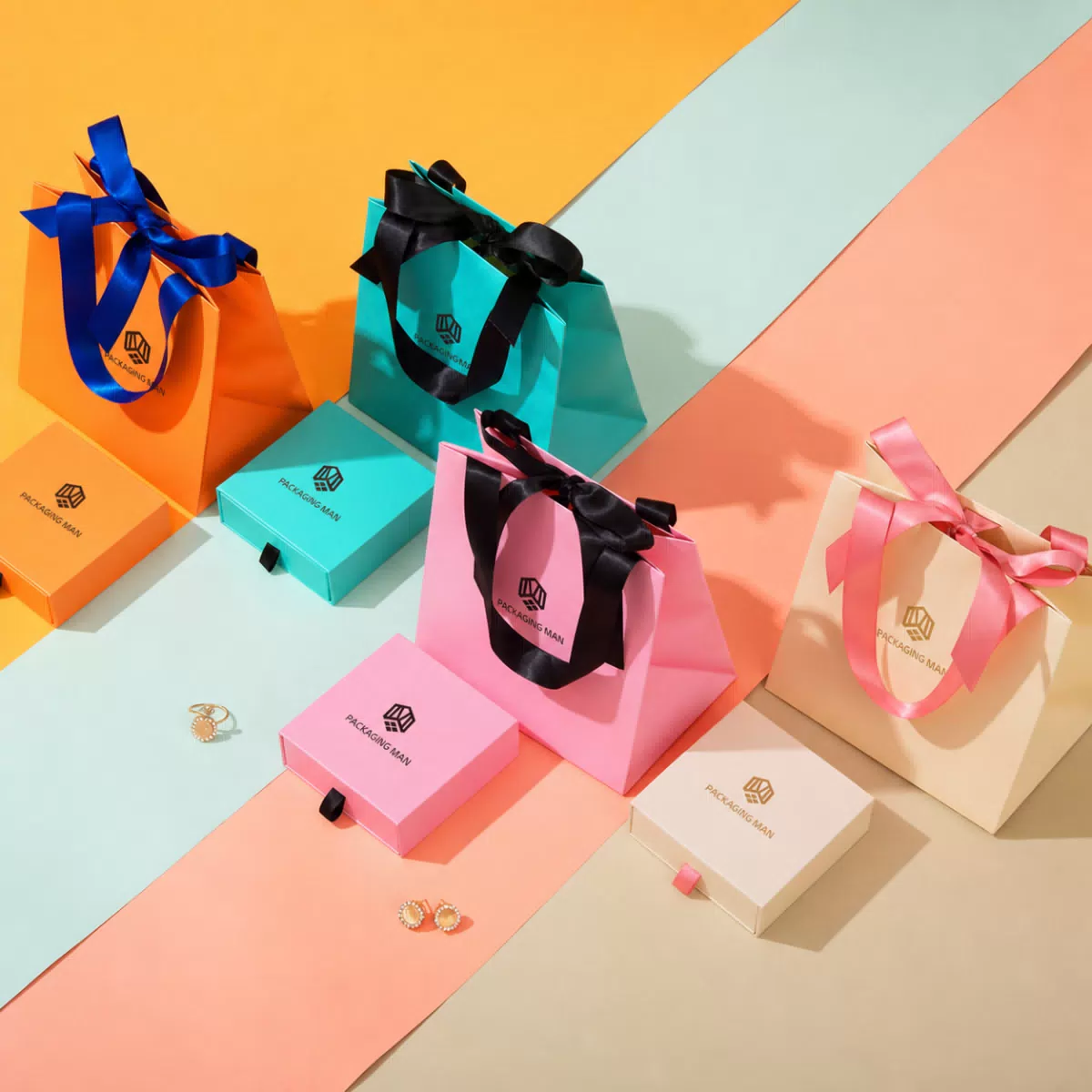 Assorted colorful gift box packaging sets