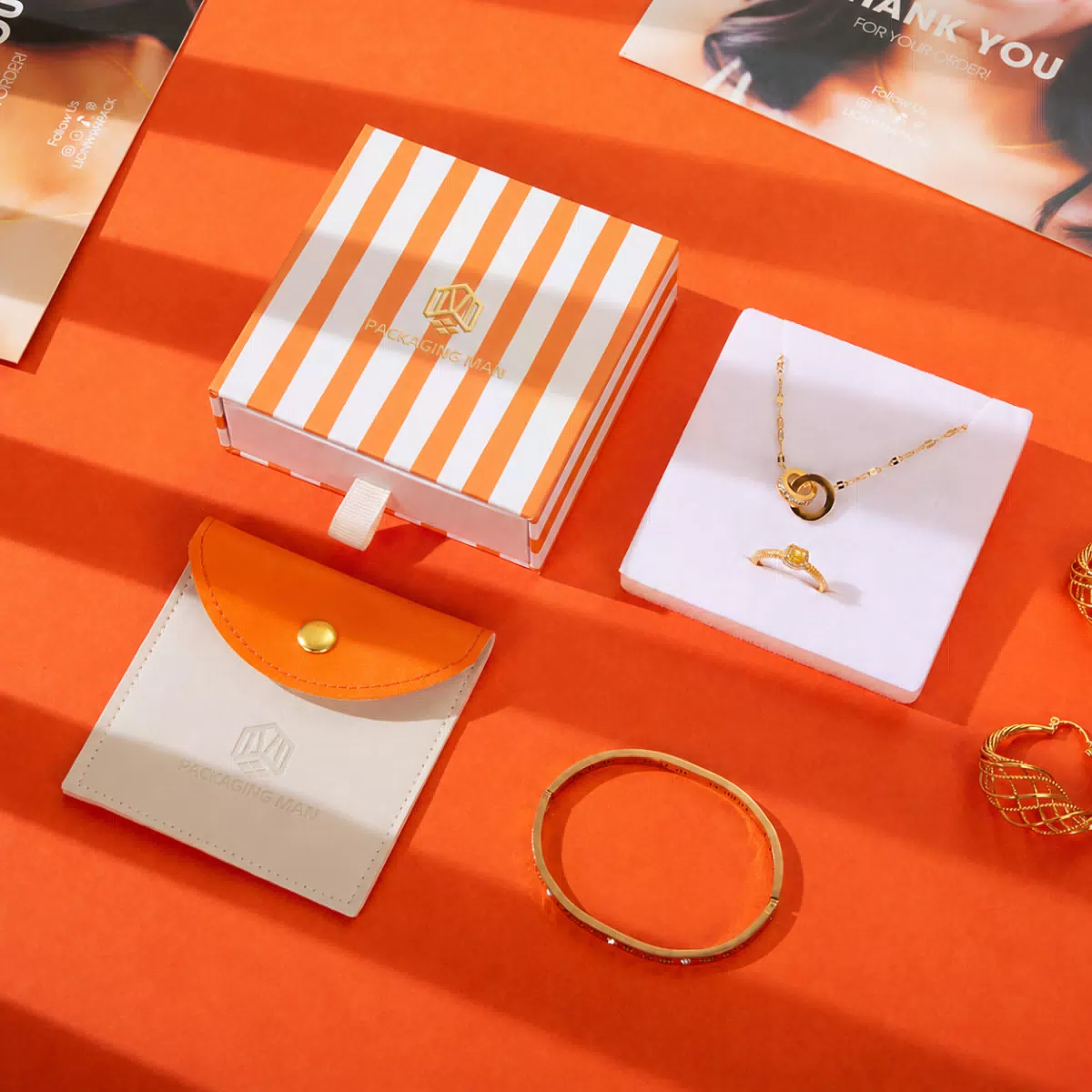 Orange and white striped rigid gift box