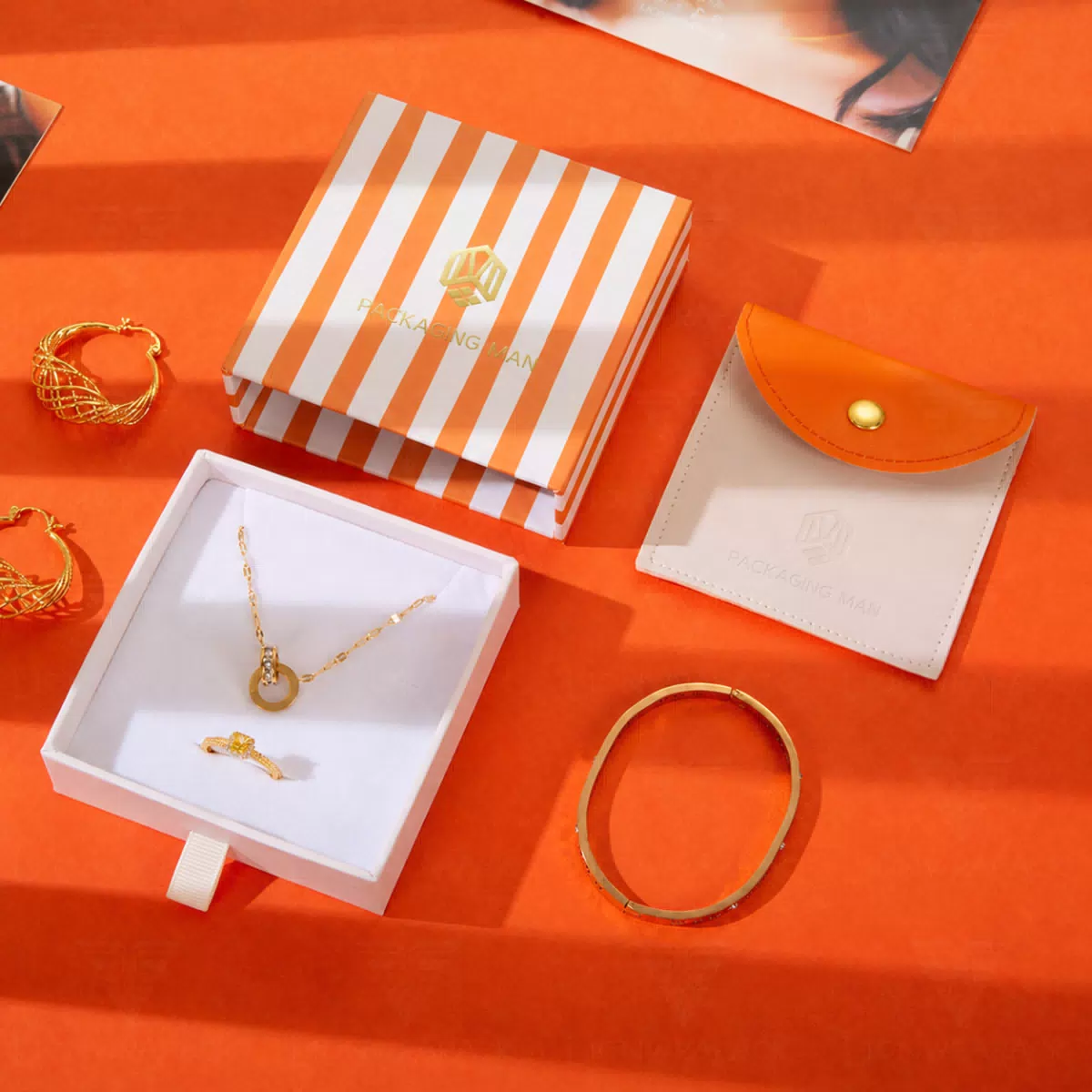Custom Orange and White Striped Gift Box Packaging Set