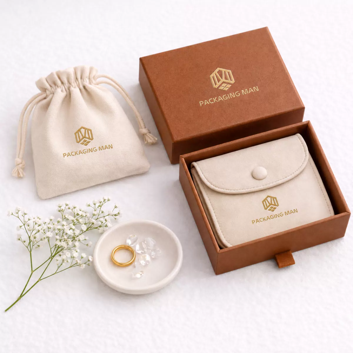 Brown rigid gift box packaging set