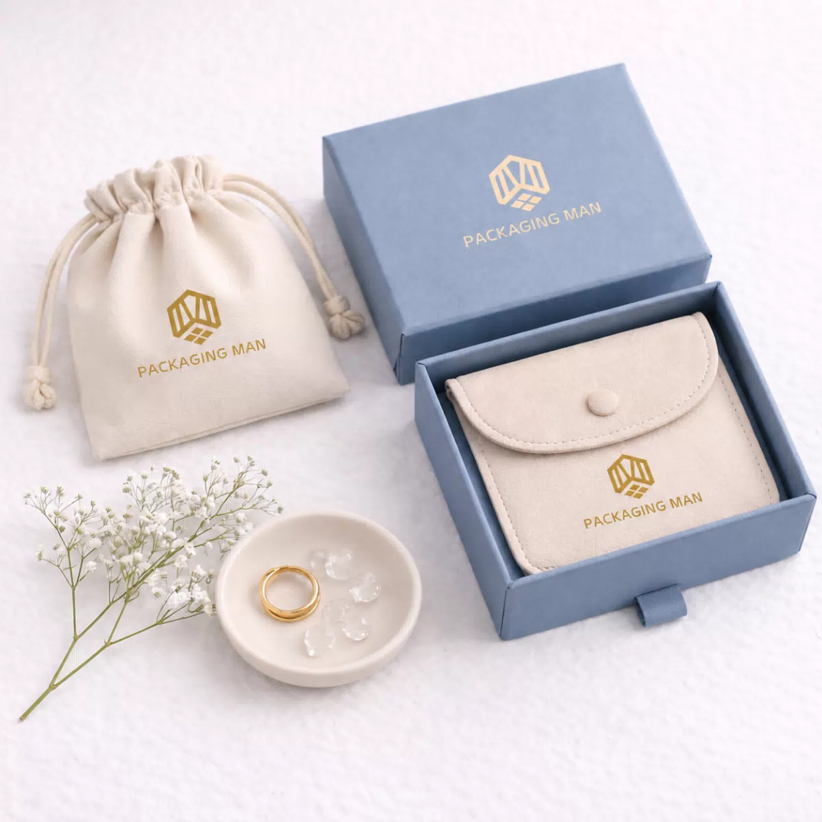 Blue rigid gift box packaging set