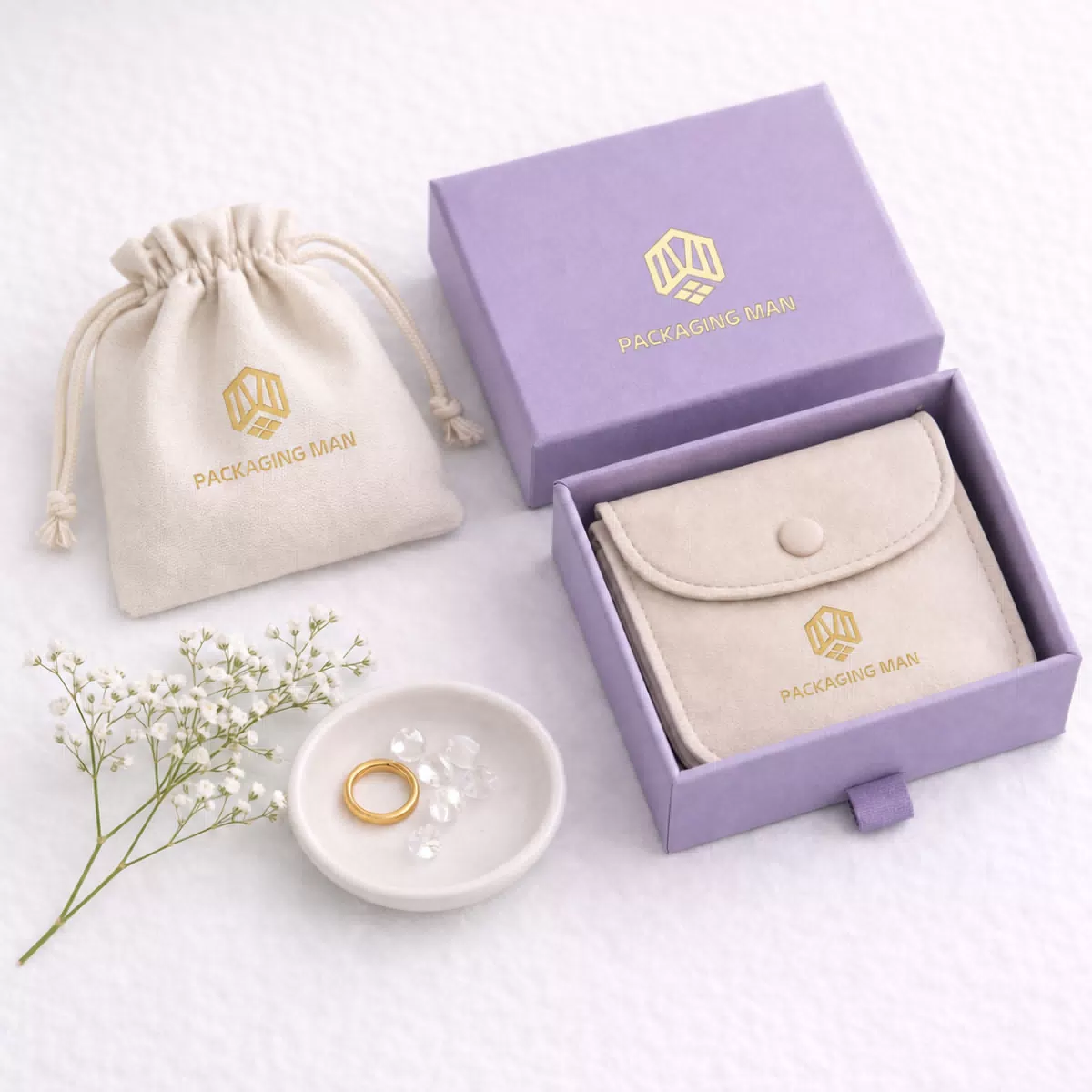 Purple rigid gift box packaging set