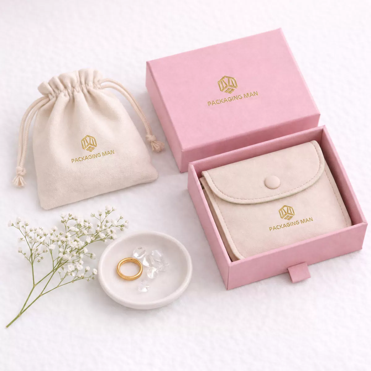 Pink rigid gift box packaging set