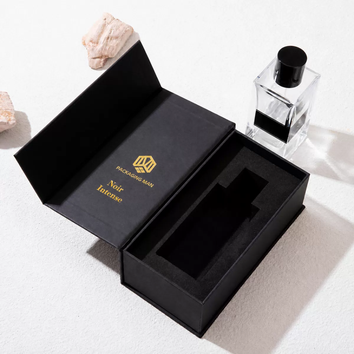 Custom Black Perfume Gift Boxes with Fitted Bottle Inserts