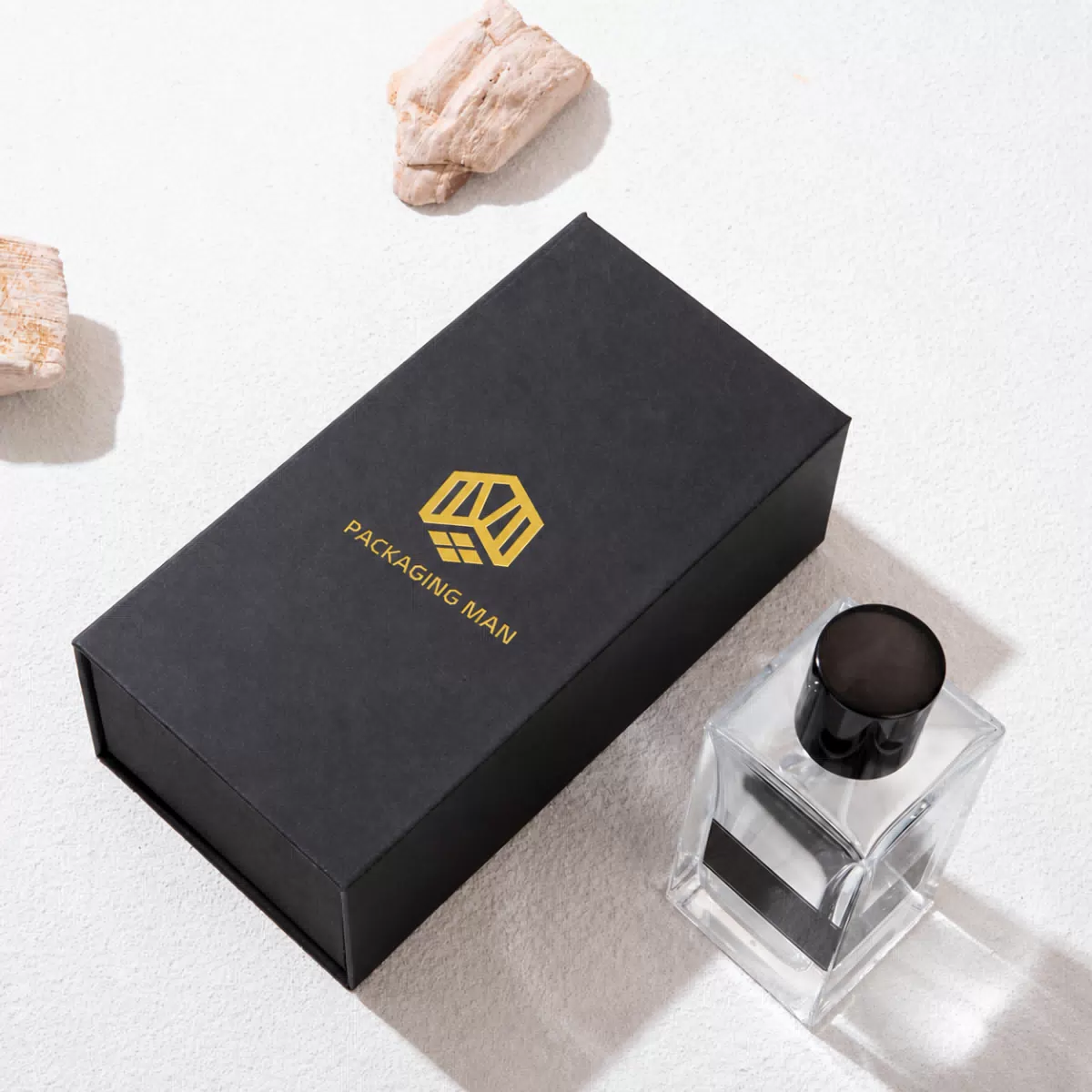 Closed black rigid gift box packaging