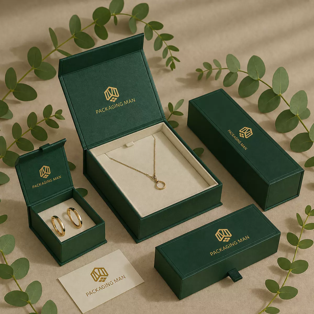 Dark green rigid jewelry gift box set