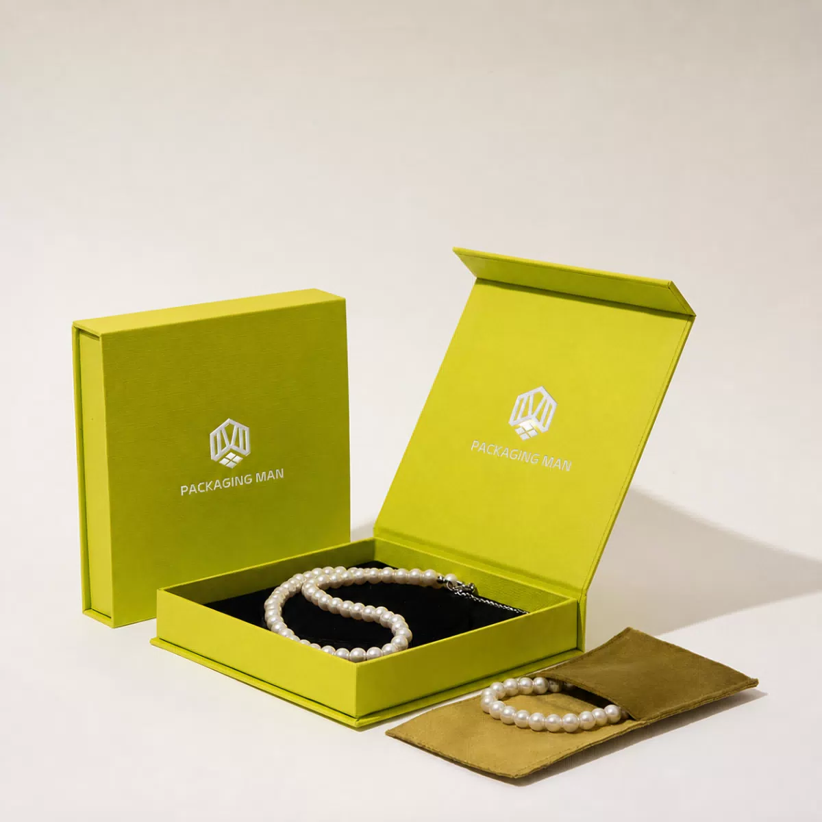 Chartreuse rigid gift box with open lid