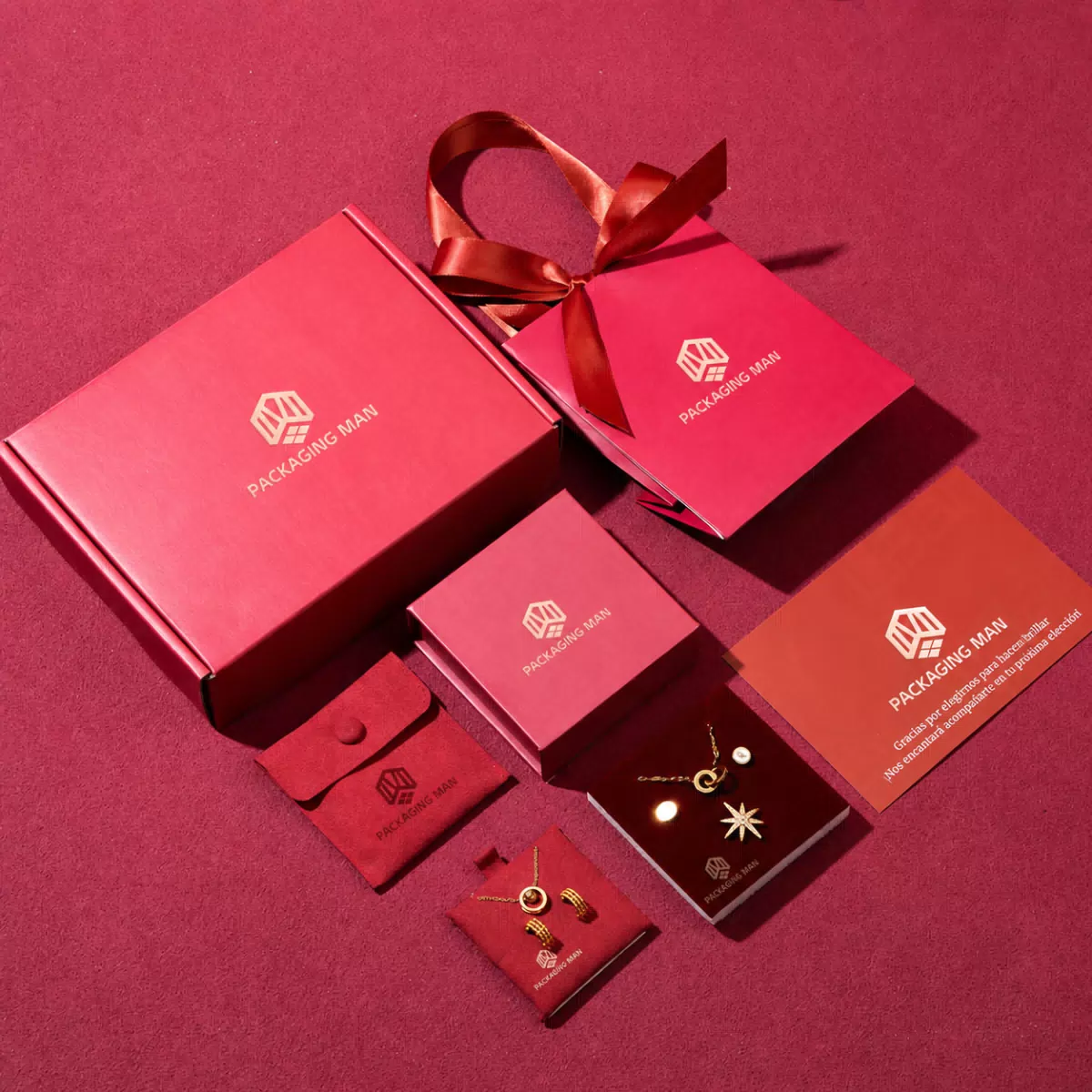 Red custom gift box packaging set layout