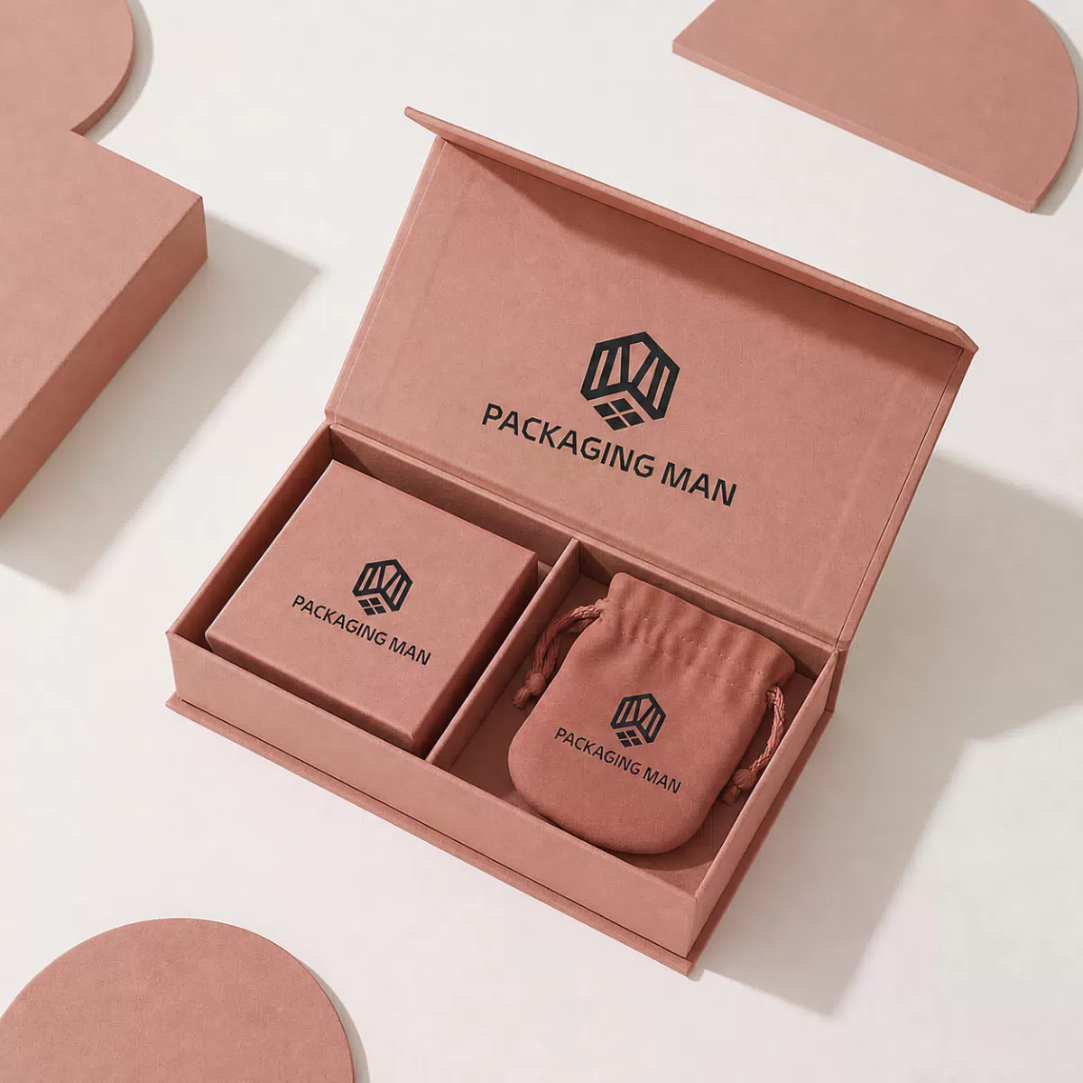 Pink rigid gift box packaging set
