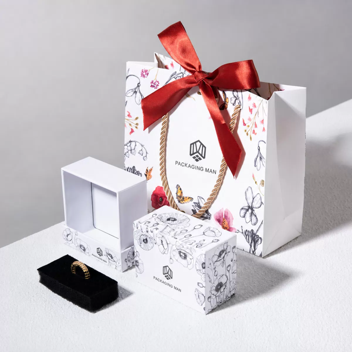 Disassembled floral gift box and bag