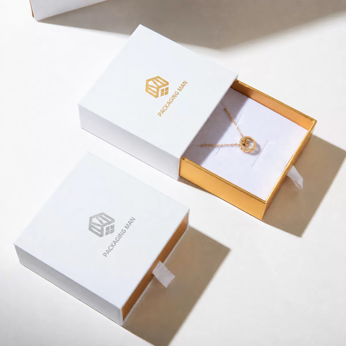 White rigid drawer box with inner tray