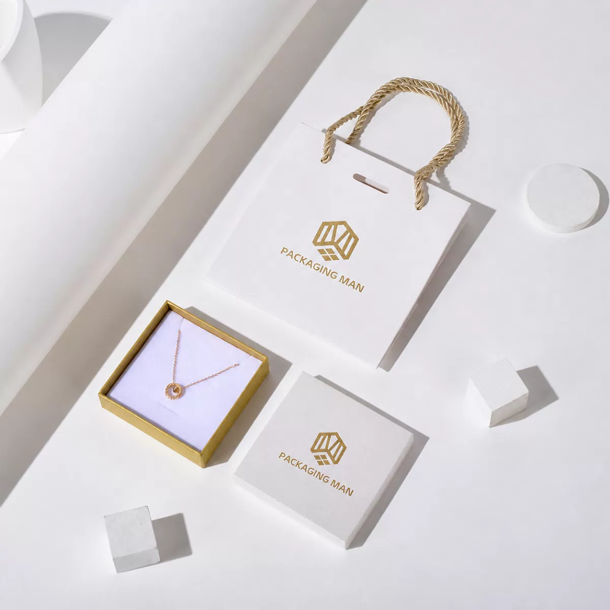 Custom White Gift Box and Paper Bag Packaging Set