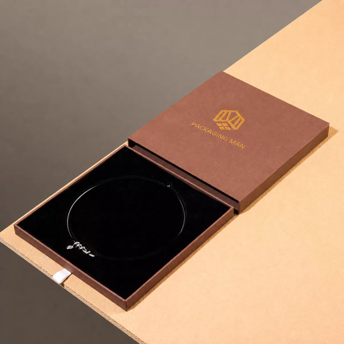 Brown drawer gift box open view