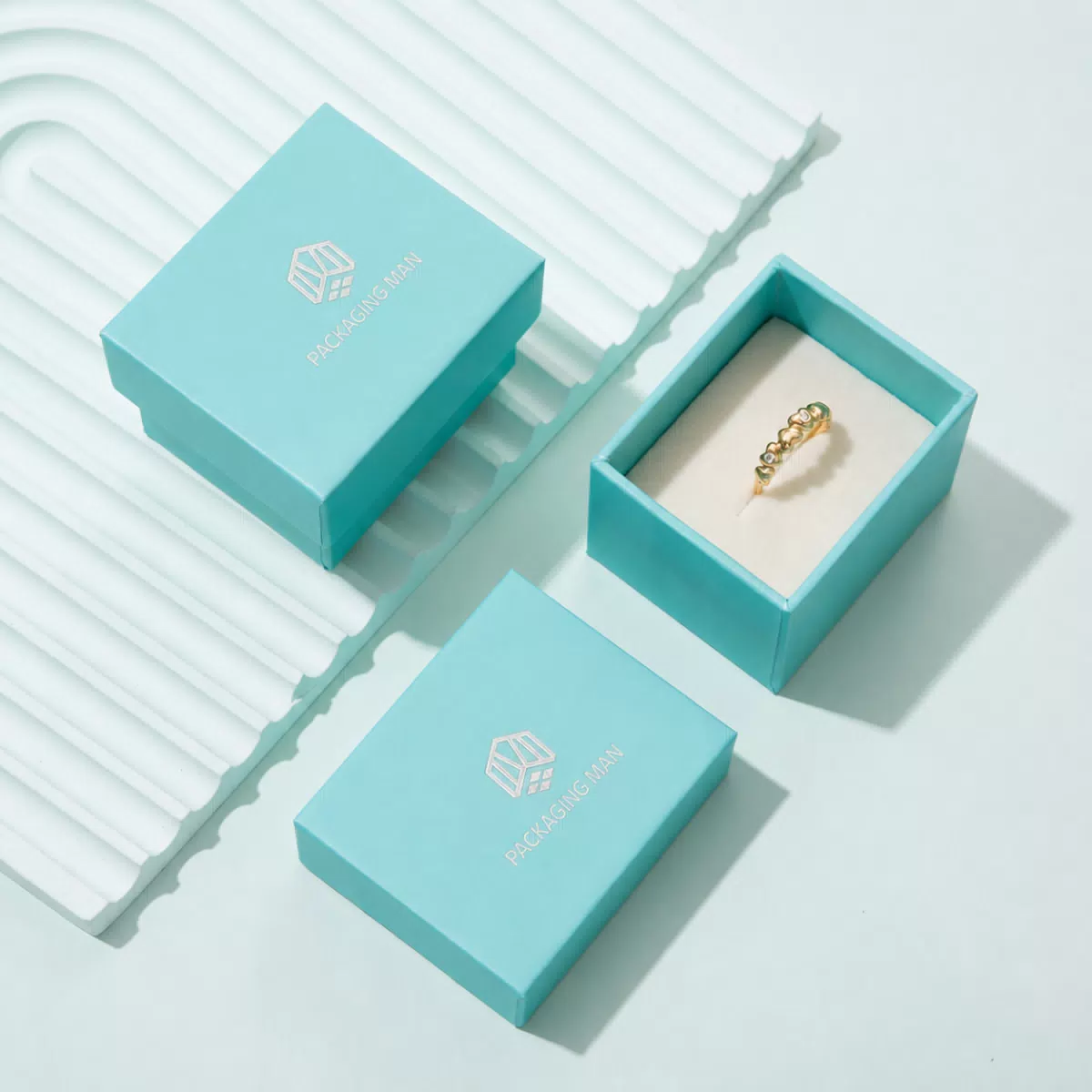 Turquoise rigid gift box with ring insert