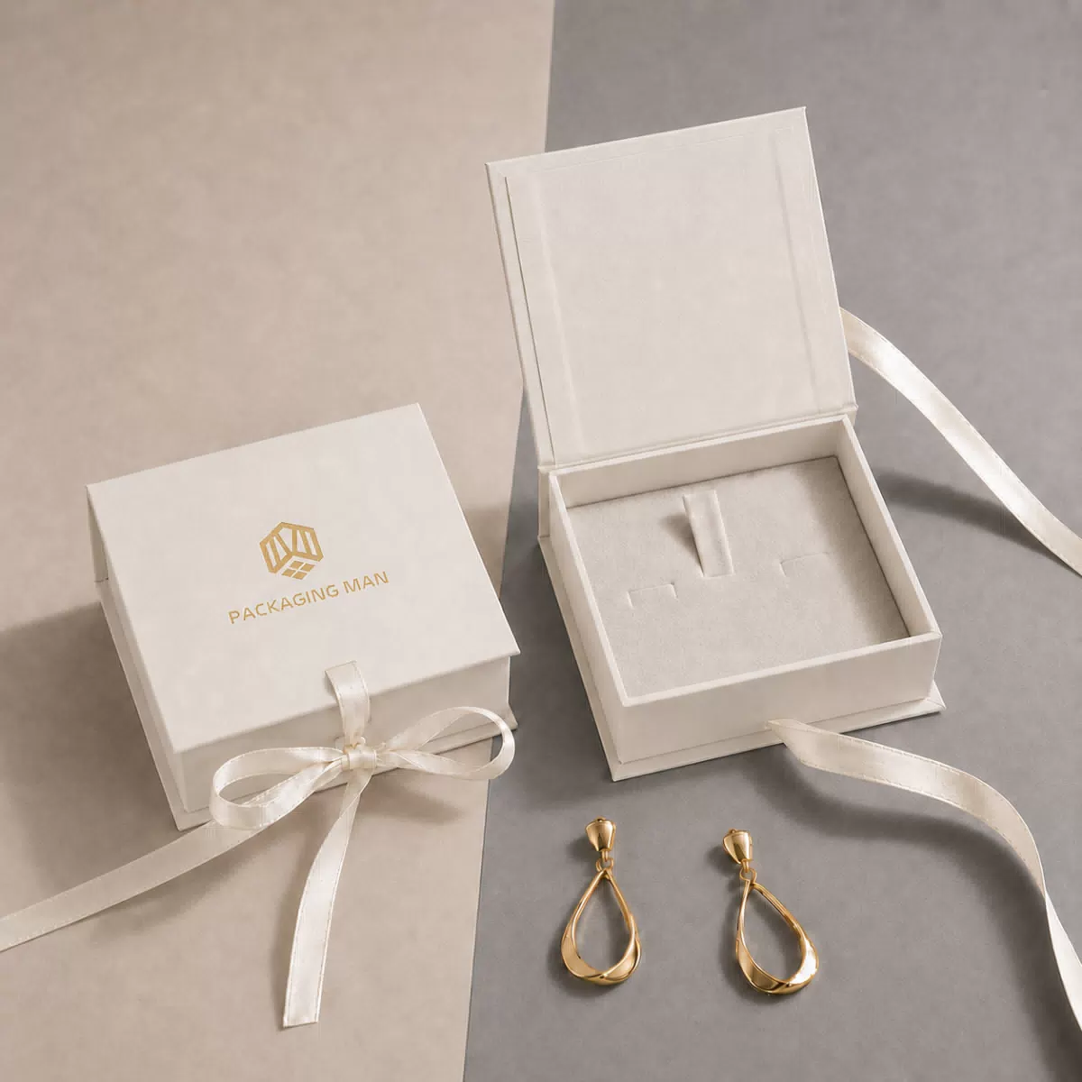 White rigid gift box with ribbon