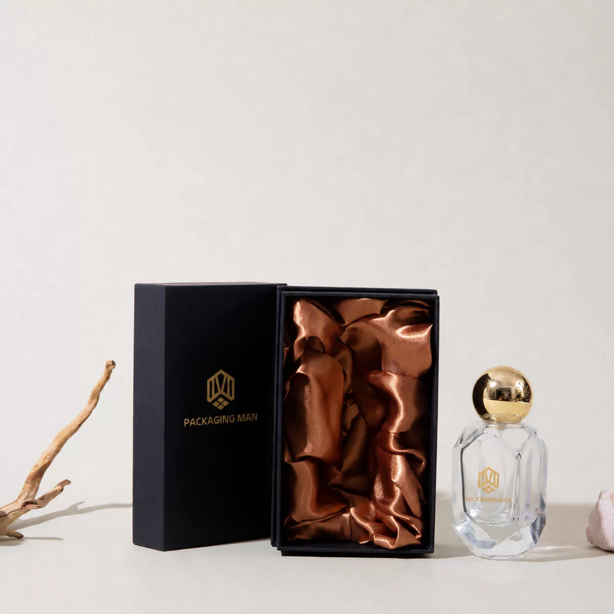 Black rigid gift box with gold logo