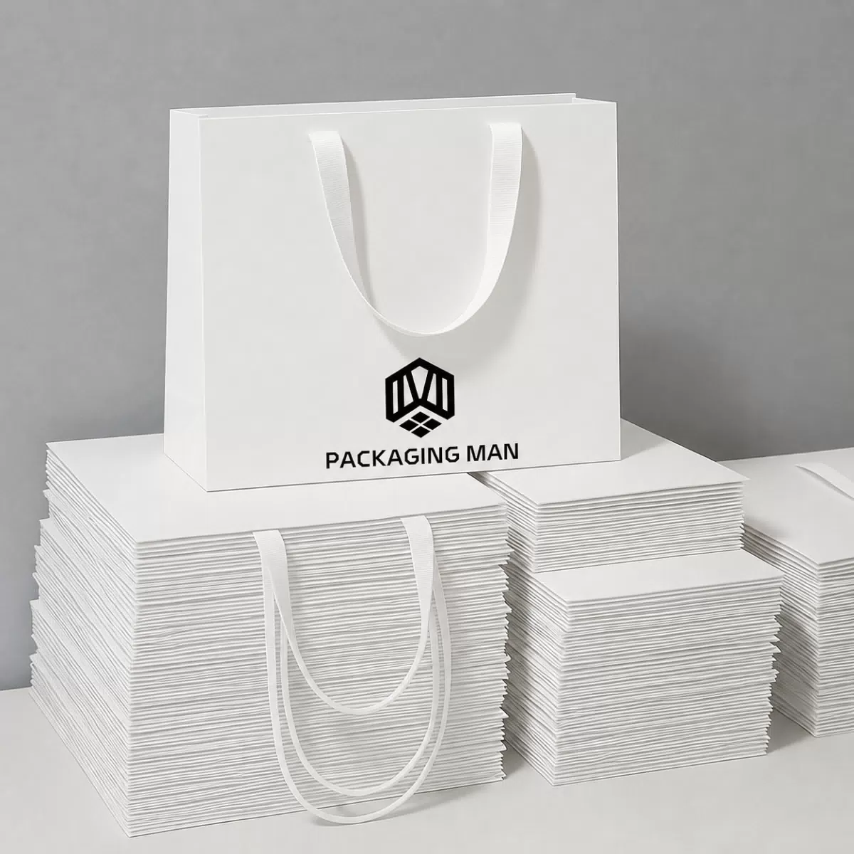 White custom paper bag with ribbon handle