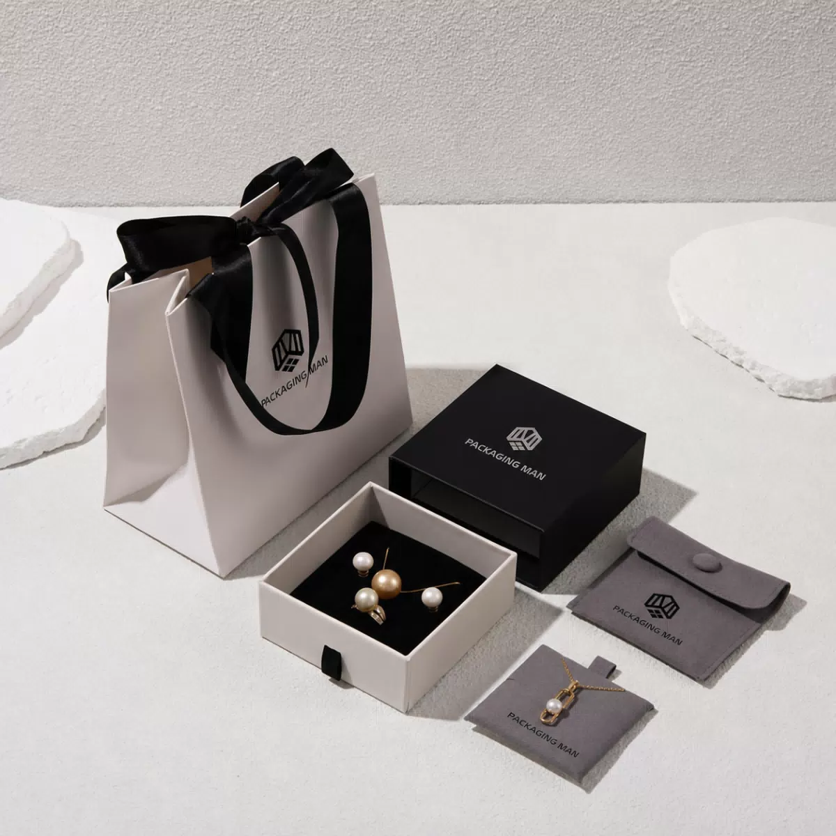 Black and white custom packaging set layout